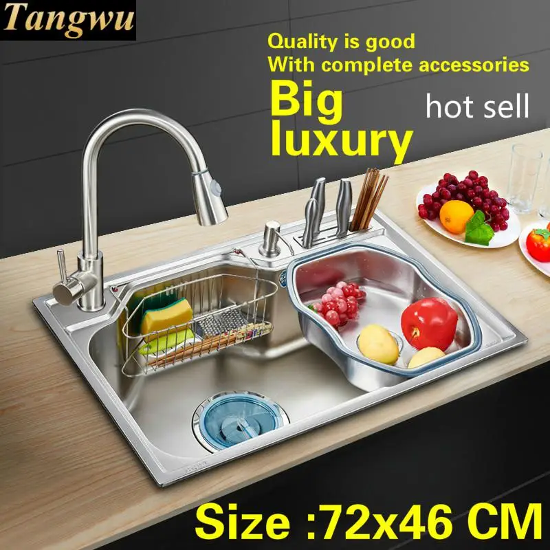 

Free shipping big kitchen single trough sink do the dishes 304 food-grade stainless steel hot sell 720x460 MM