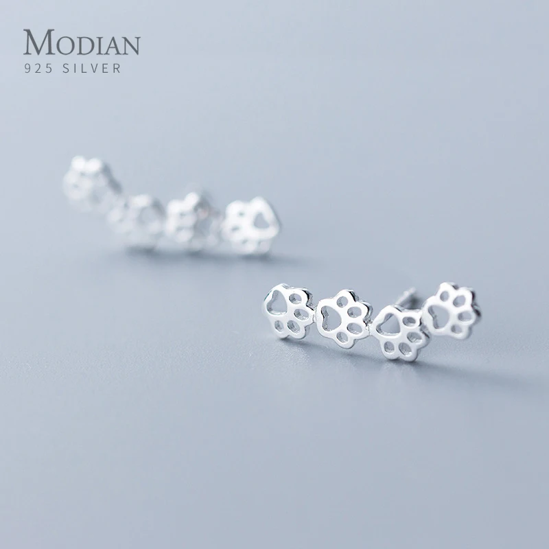 Modian Cute Animal Long Stud Earrings for Women 925 Sterling Silver Dog And Cat Paw Statement Jewelry Boucles Brincos Bijoux