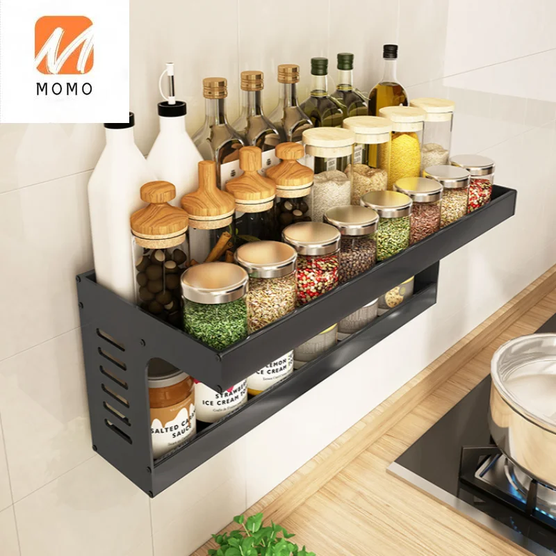 

Kitchen Rack Wall-Mounted Punch-Free Wall Seasoning Utensils Household Complete Collection Two-Layer Storage Fantastic Shelf