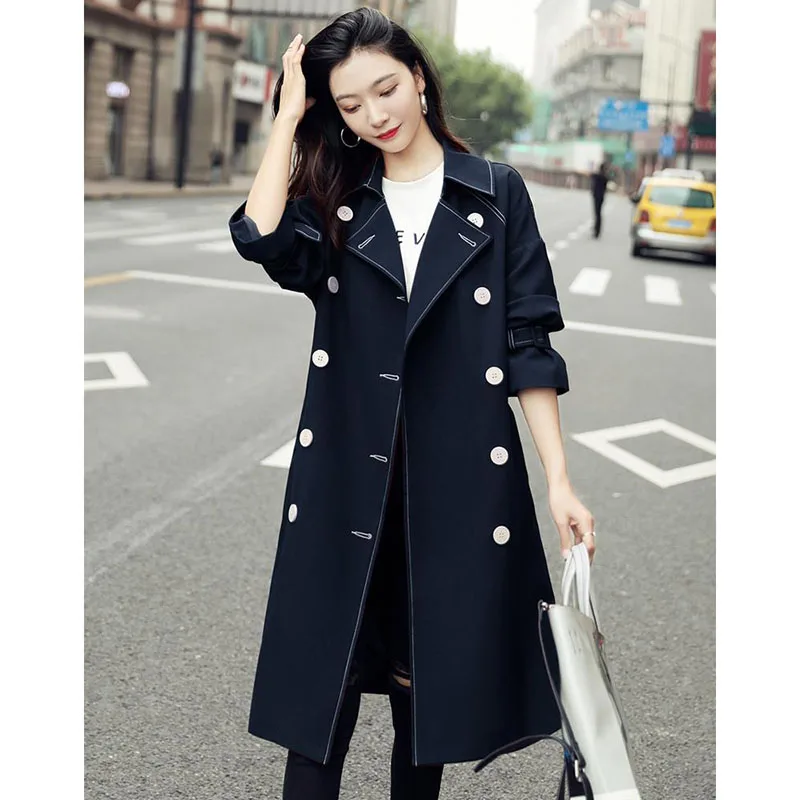 

Draping Windbreaker Women's Mid-Length 2023 Spring And aAutumn New JacketLarge Size Gas Coat Double-Breasted Ladies Outwear A40