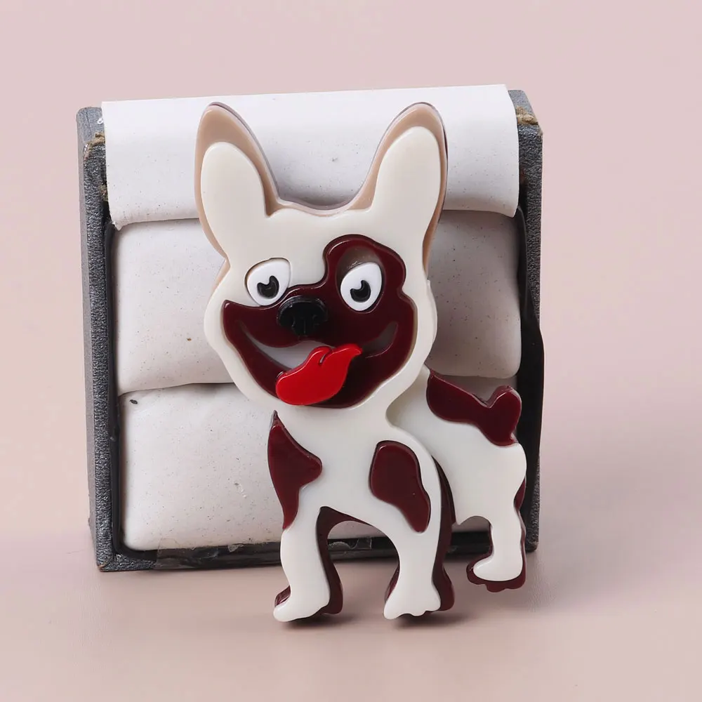 FishSheep Cute Acrylic Spotty Dog Brooch For Women Handmade Resin Lovely Animal Brooches Lapel Safety Pins Christmas Gifts