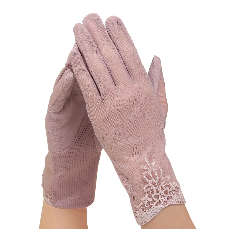 Sexy Summer Women UV Sunscreen Short Sun Female Gloves Fashion Ice Silk Lace Driving Of Thin Touch Screen Lady Gloves G02E