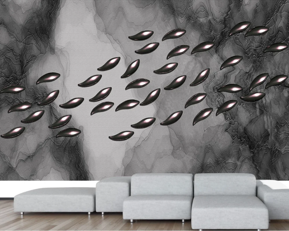 Custom mural wallpaper 3D5D8D Nordic abstract texture metal wrought iron fish modern decorative painting background wall