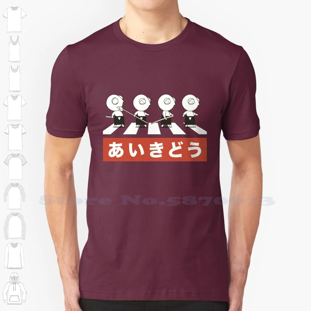 Aiki Road 100% cotone t-shirt Taijutsu Kenjutsu Bokken Aikido arti marziali Cartoon Humor Aikicomics Aiki Comics grigio bianco nero