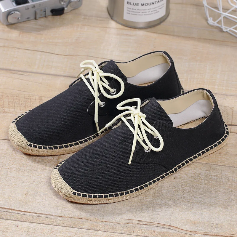 Mens Casual Flats Lace up Espadrilles Canvas Plimsolls Sneakers Driving Shoes ss