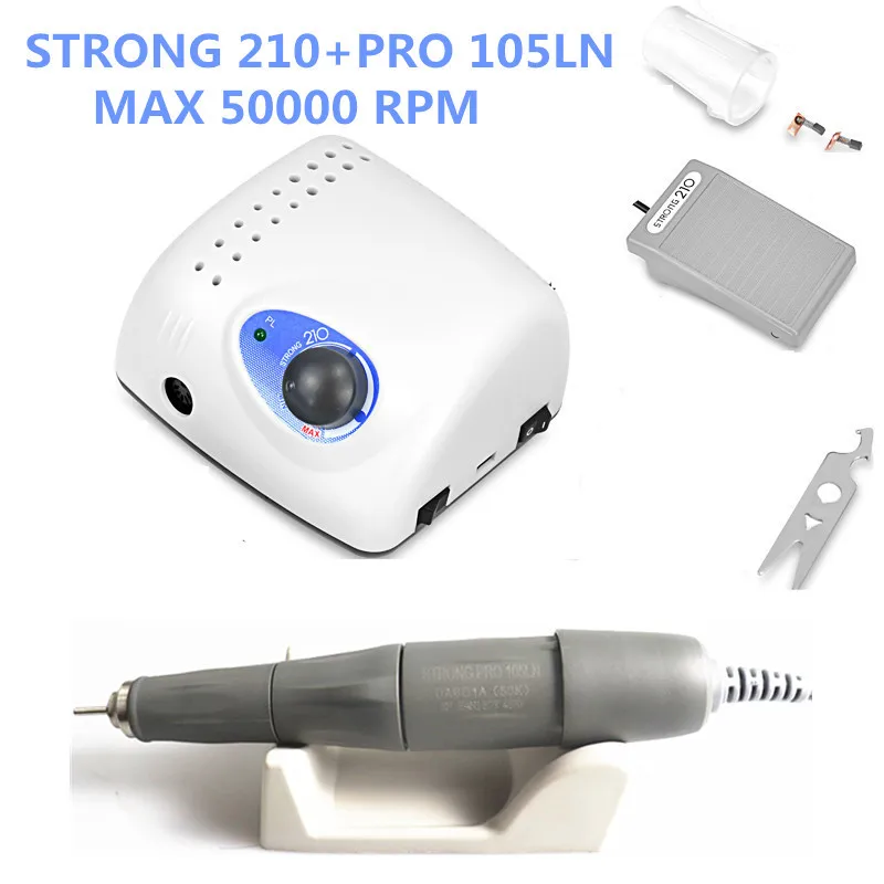 2021 New Arrival STRONG 210 PRO 105 105L Handpiece 65W 500000rpm Nail Drills Manicure Machine Pedicure Electric File Bits