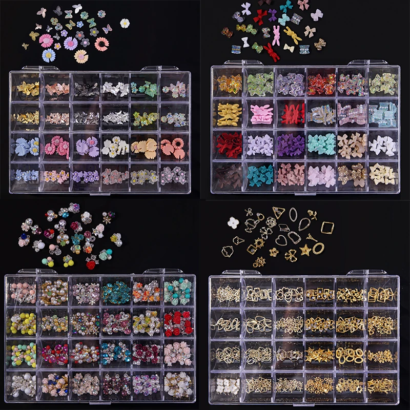 120/240pcs Big Boxes Grids Crystal Nail Charm Various Styles DIY Nail Art  Jewelry Decoration Rhinestone Manicure Wholesale