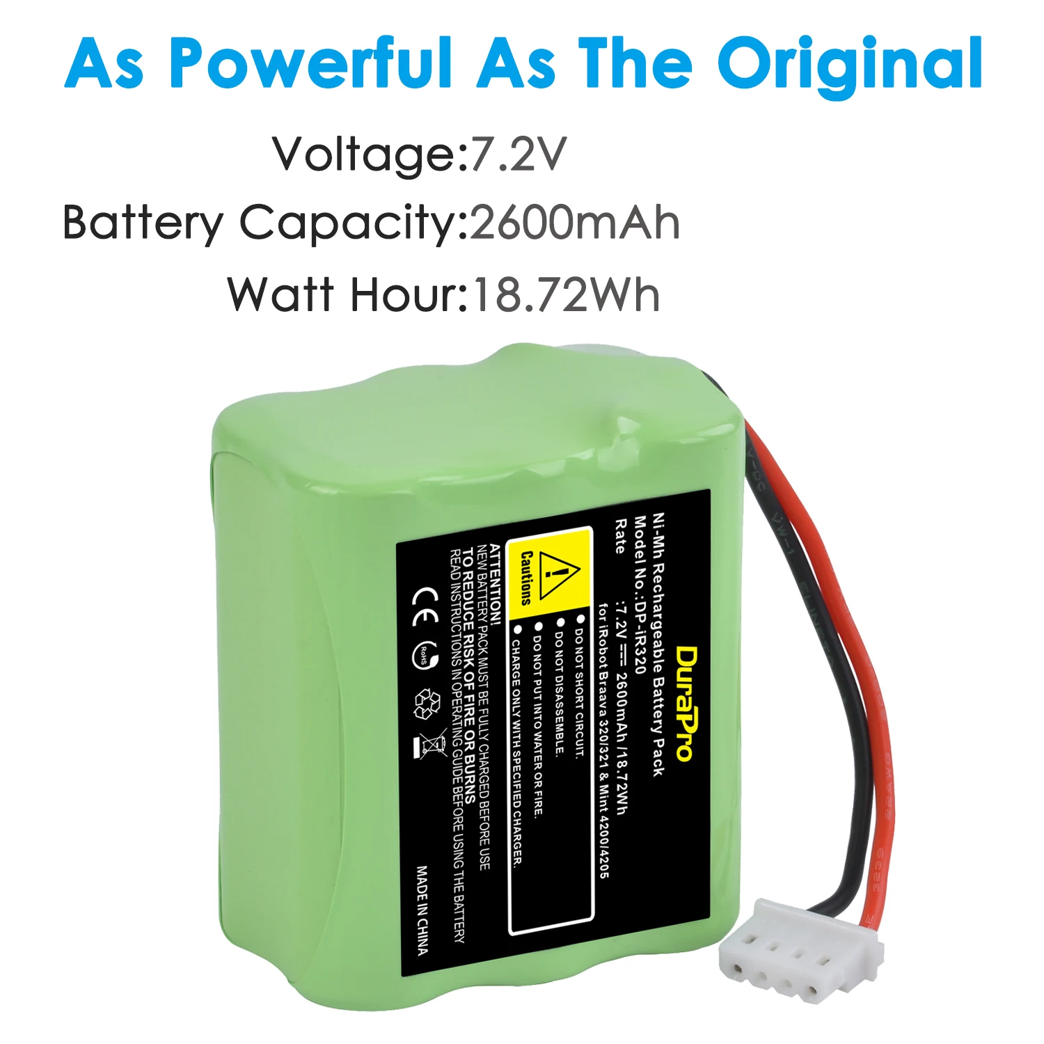 7.2V 2600mAH iR320 Rechargeable Ni-MH Battery For iRobot Braava 320, 321, Mint 4200, 4205 Mopping Robot