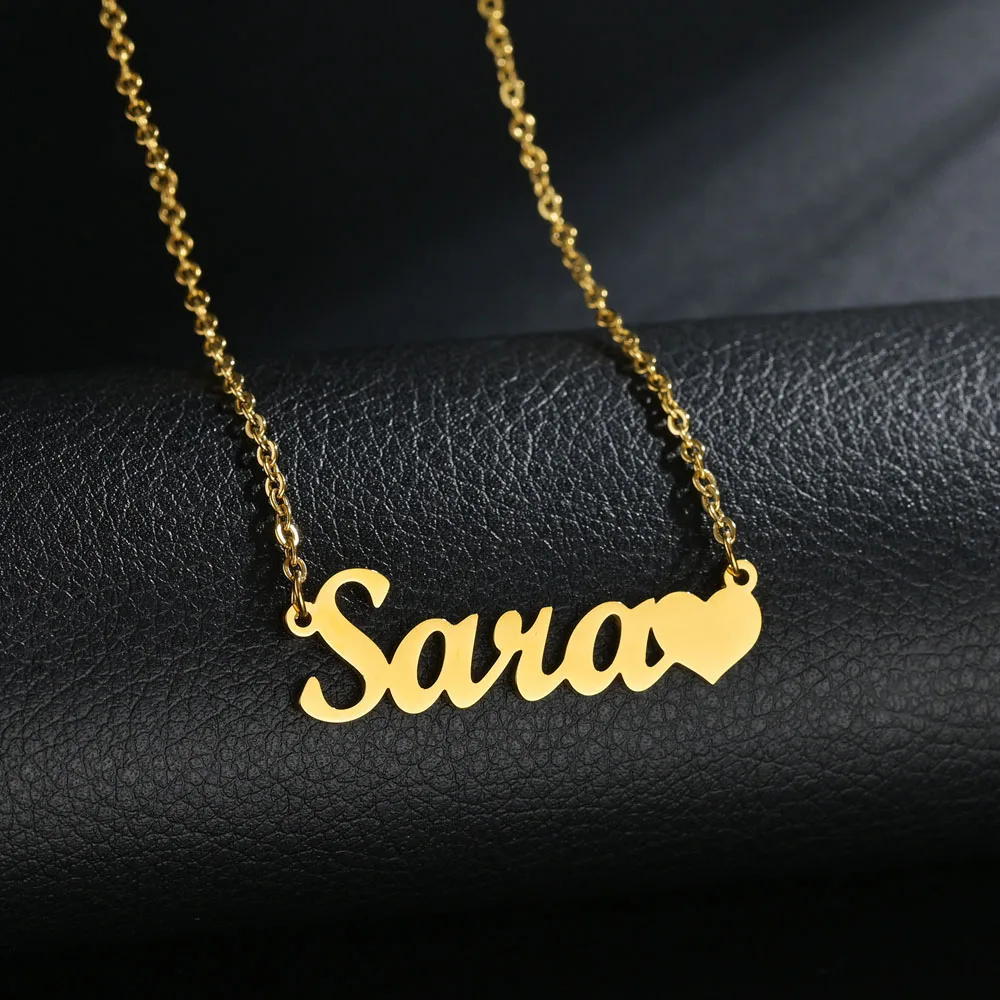 Atoztide Customized Three Layers Fashion Stainless Steel Name Necklace Personalized Letter Multiple Heart Pendant Nameplate Gift