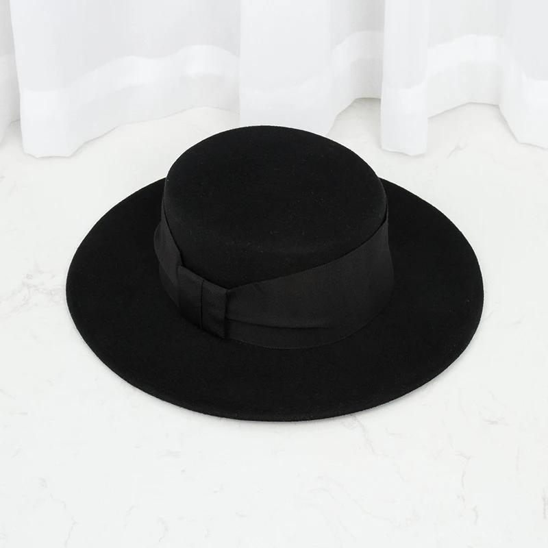 King Wheat Autumn Winter Wide Brim Wool Party Women Fedora Lady Ribbon Perform Formal Hat Fashion Travel Shopping Warm Felt Cap