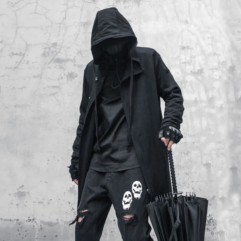 

Men's Long-Sleeve Hooded Jacket Spring And Autumn New Dark Department Korean Fashion Leisure Long Loose Large Coat