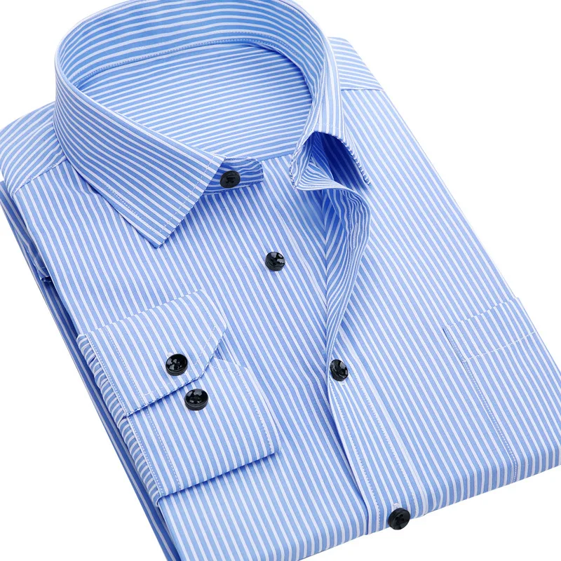 

Men's Long Sleeve Shirt Slim Fit Casual Iron Striped Shirt Men's Wear
