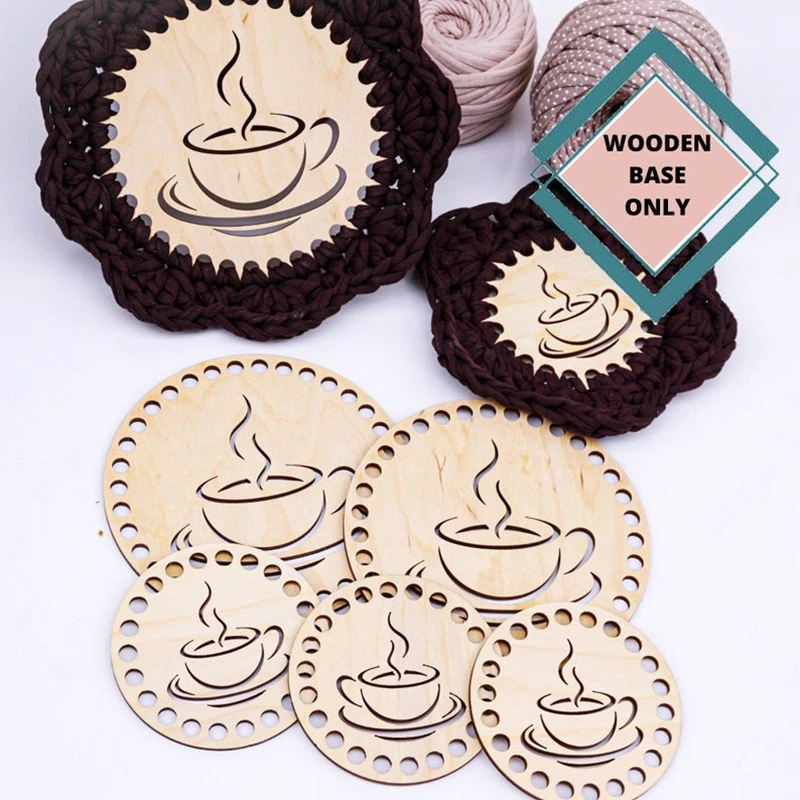 10pcs  Round Base Wooden Bottom for crochet coasters and trivets Crochet Wooden base with holes DIY crochet for Basket Making