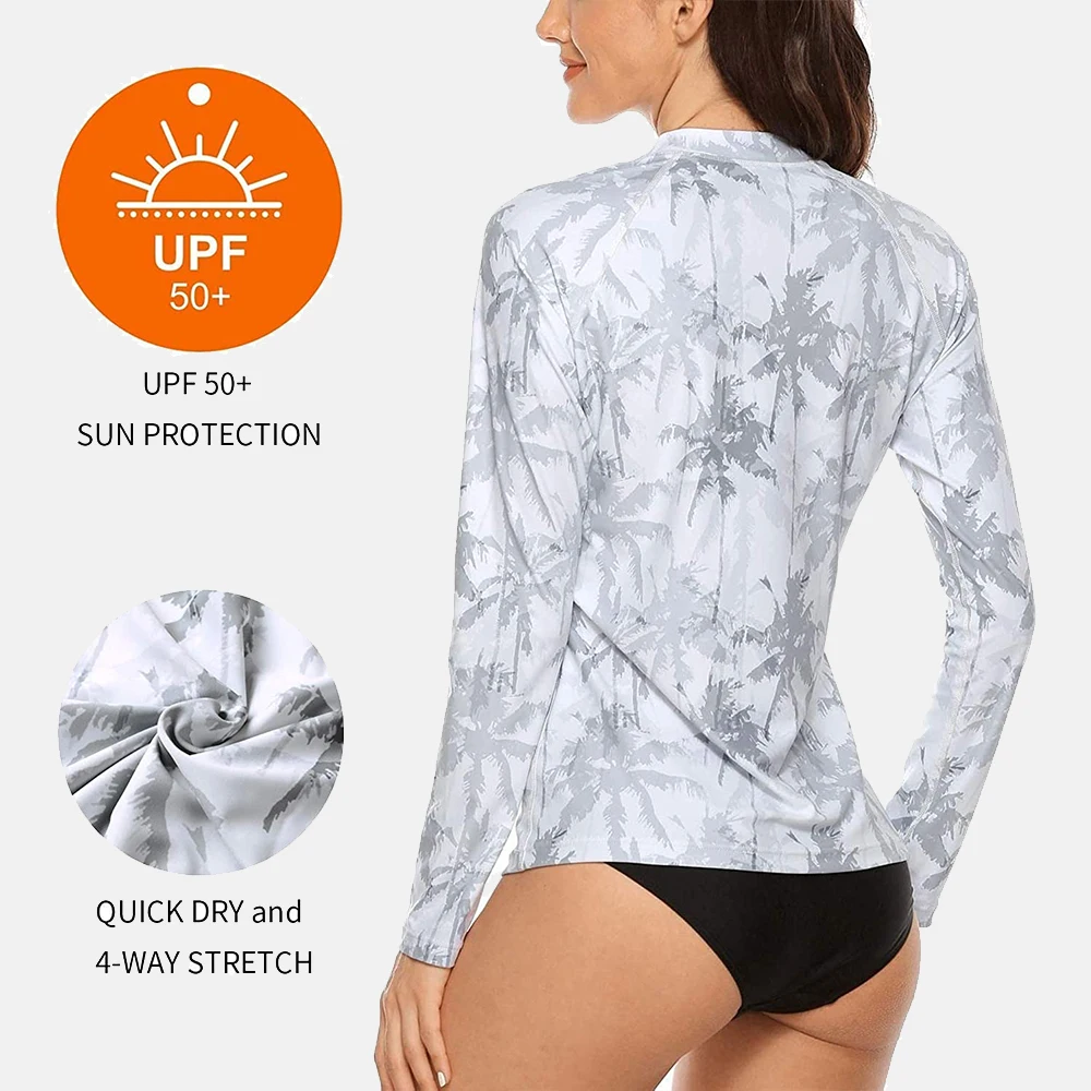 Charmleaks Nữ Rashguard Dài Tay Khóa Kéo Trước Bơi Áo Chống Nắng UPF 50 + In Họa Tiết Hoa