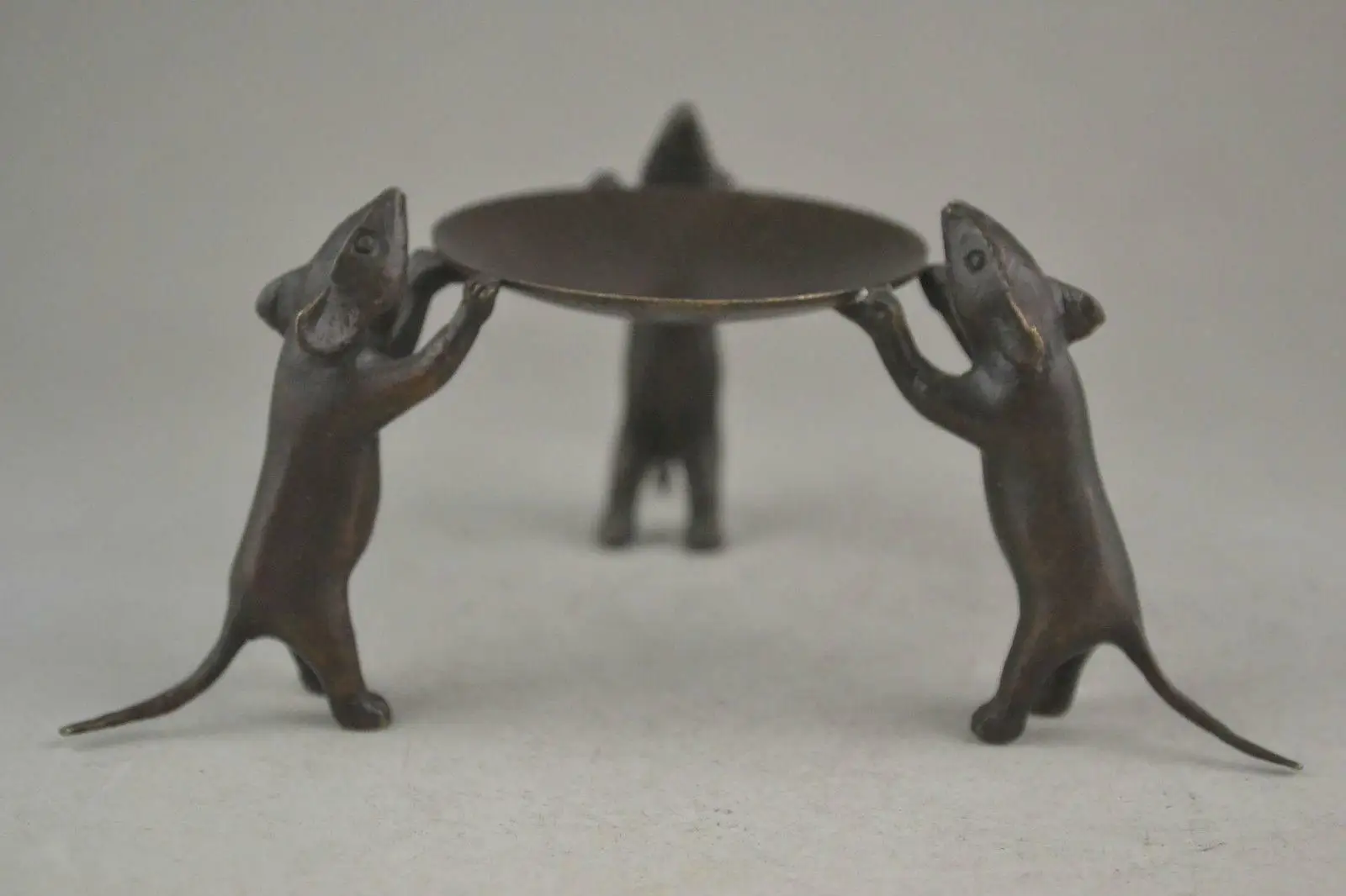 China collectible decorate handwork old copper 3 mice delicate candlestick