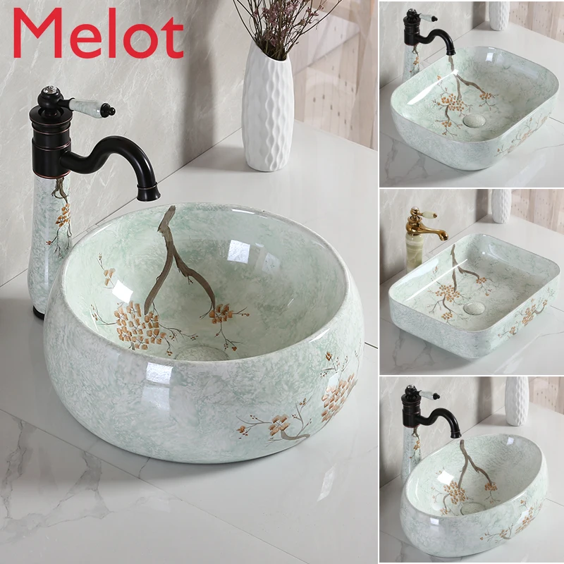 Ceramic Basin Square Affordable Luxury Washbasin Chinese Basin Bathroom Basin Splash-Proof Single Basin Wash Basin Household