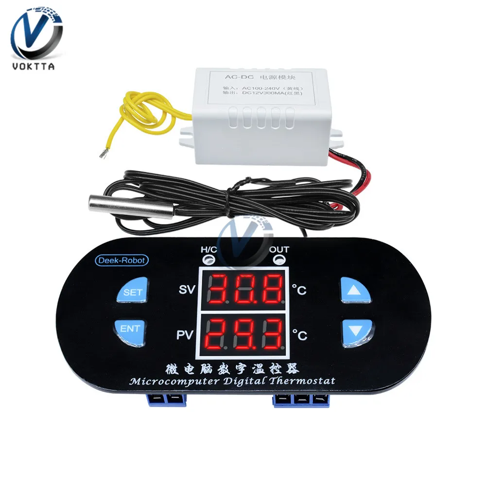 Microcomputer Digital Thermostat Temperature Controller DK-W1308 W1308 LED Display NTC Thermistor Sensor Probe AC 110/220V DC12V