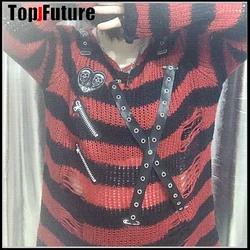 Y2K Girl spice girl clothes Sweater Gothic Lolita Punk Striped Knitted Sweater Loose Harajuku skull chain laziness clothes