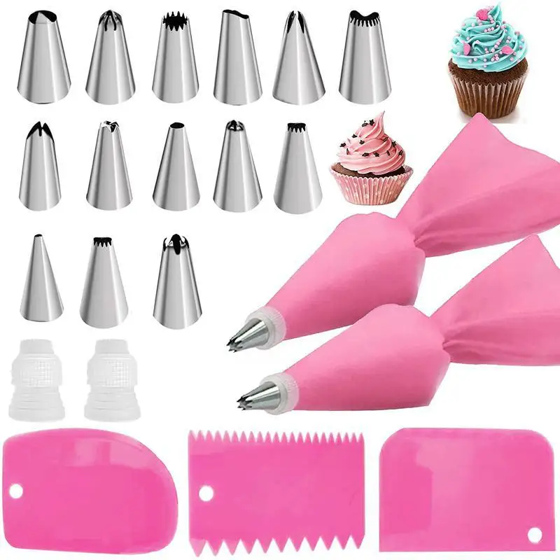 Edelstahl Tortendekorations-Set mit Spritztüllen und Spritzbeutel Küchen-Konditorei-Ausrüstung Gebäck-Zubehör Bäckerei-Werkzeugset – Detail 2