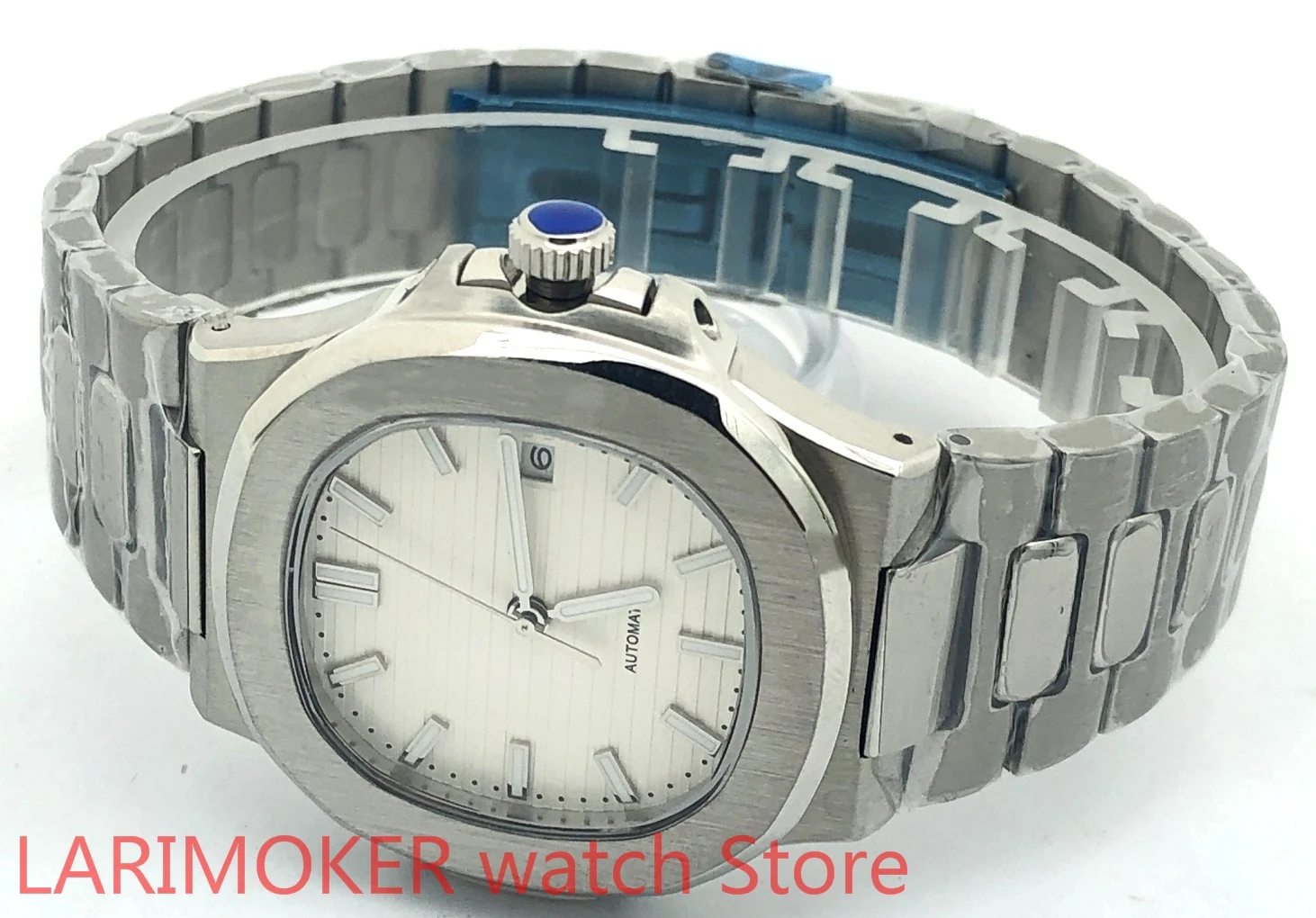 904L Roestvrij Stalen Band Armband Saffier Glas Witte Dial Automatic Winding Waterdicht 100M Case Fashion Heren Horloge