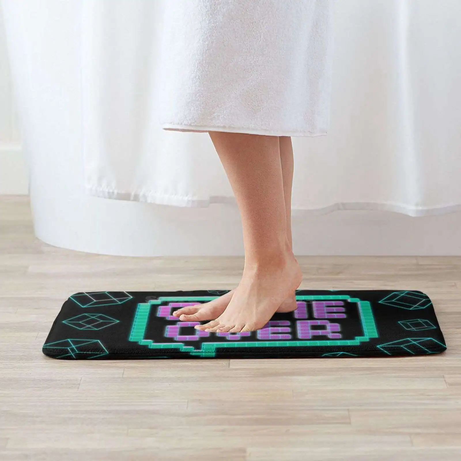 Game Over , Boy Soft Cushion Home Carpet Door Mat Car Rug Over Gamer Videogames Retro Pixel Voxel 3D Futuristic Modeling Space