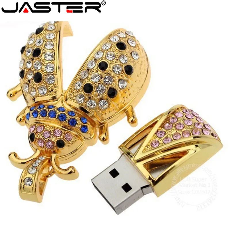 JASTER Lovely beetle use flash drive crystal pendrive fashion diamond metal insect pen drive 4G 16GB 32GB 64GB memory stick gift