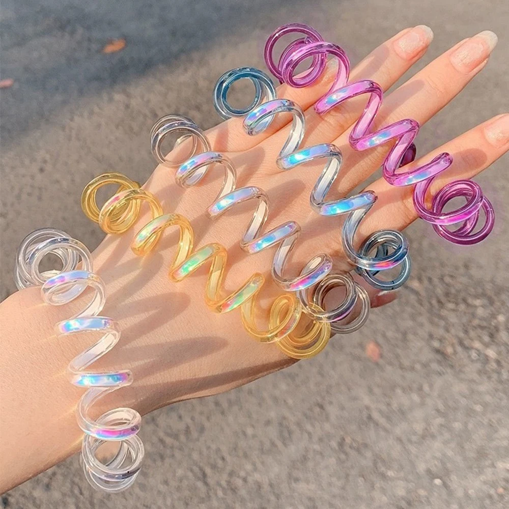 

Women Girls Colorful Telephone Wire Elastic Hair Bands Headwear Ponytail Holder Hair Bands Hair Rope Hair Accessories