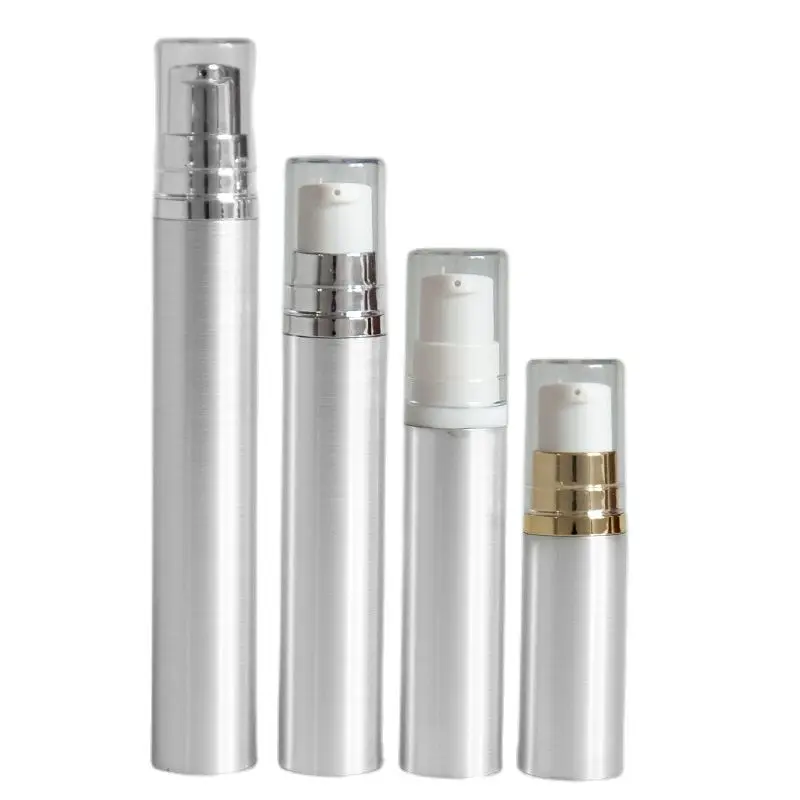 

5ml 10ml Empty Airless Pump Bottle Silver Essential Oil Vacuum Container Private Label Cosmetic Plastic Airless Bottles 20pcs