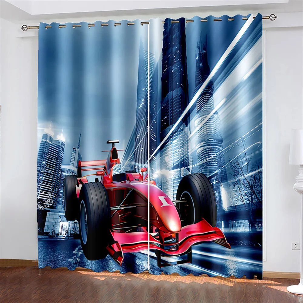 

Racing Car Printing Woven Curtains Bedroom Blackout Curtains with Two Independent Curtains on The Left and Right