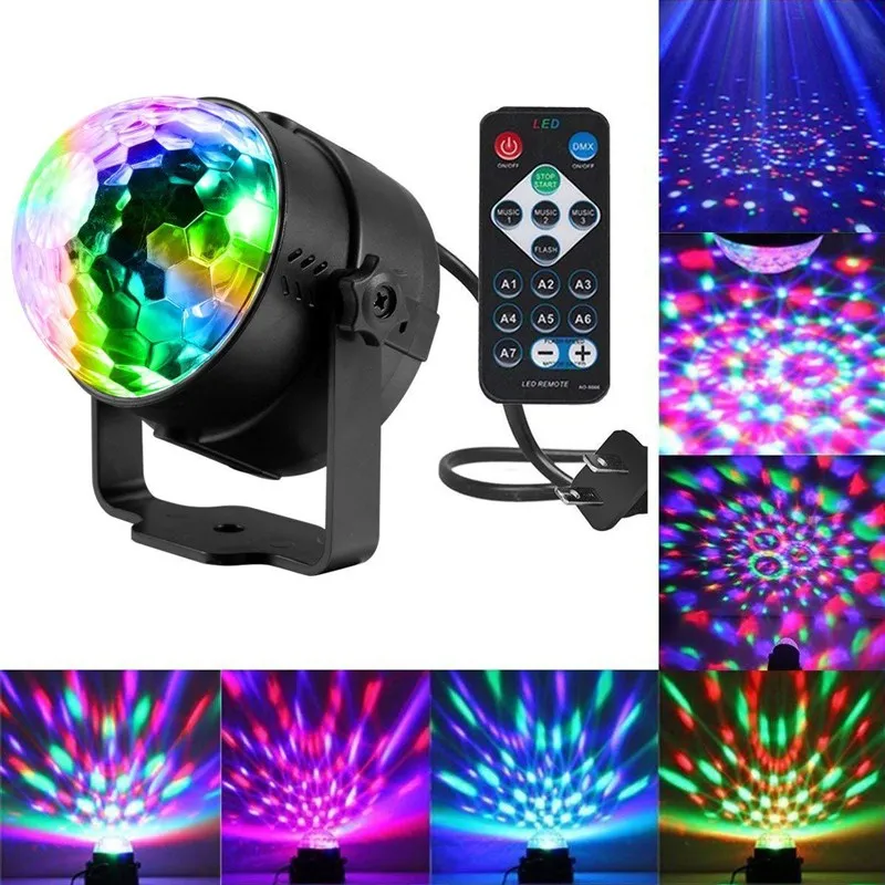 RGB Crystal Magic Ball Sound Activated Disco Ball Stage Lamp 3W Christmas Laser Projector Dj Club Party Light Show