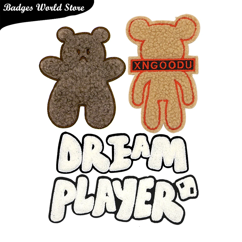 Lettere Dream Bear Player Word ciniglia Icon asciugamano ricamo Applique patch per abbigliamento ferro fai da te su badge sullo zaino