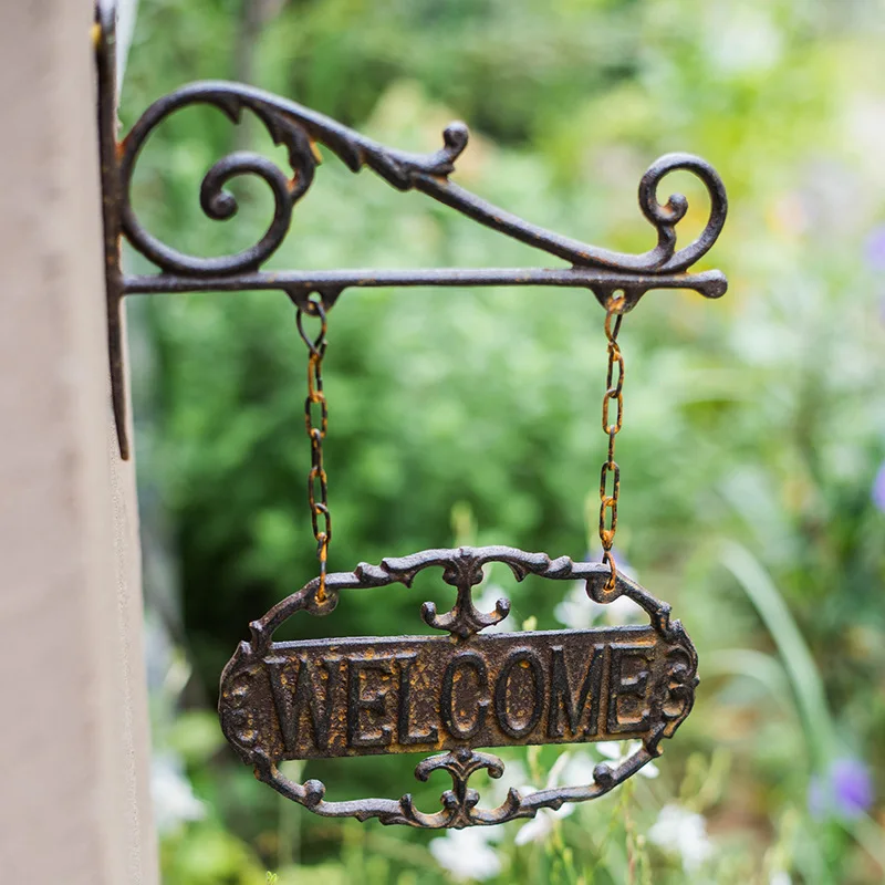 

Cast Iron Welcome Card Wall Decoration Antique Decoration Garden Courtyard Villa Outdoor Listing Farmhouse Decor