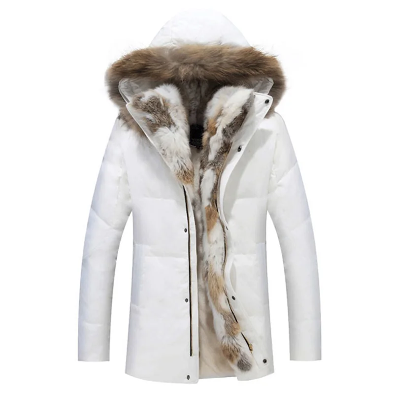 Pop Winter Unisex Down Jackets Detachable Fur collar Hooded Coat Warm Outwear Real Rabbit Raccoon Hood Women Men Thick Coats