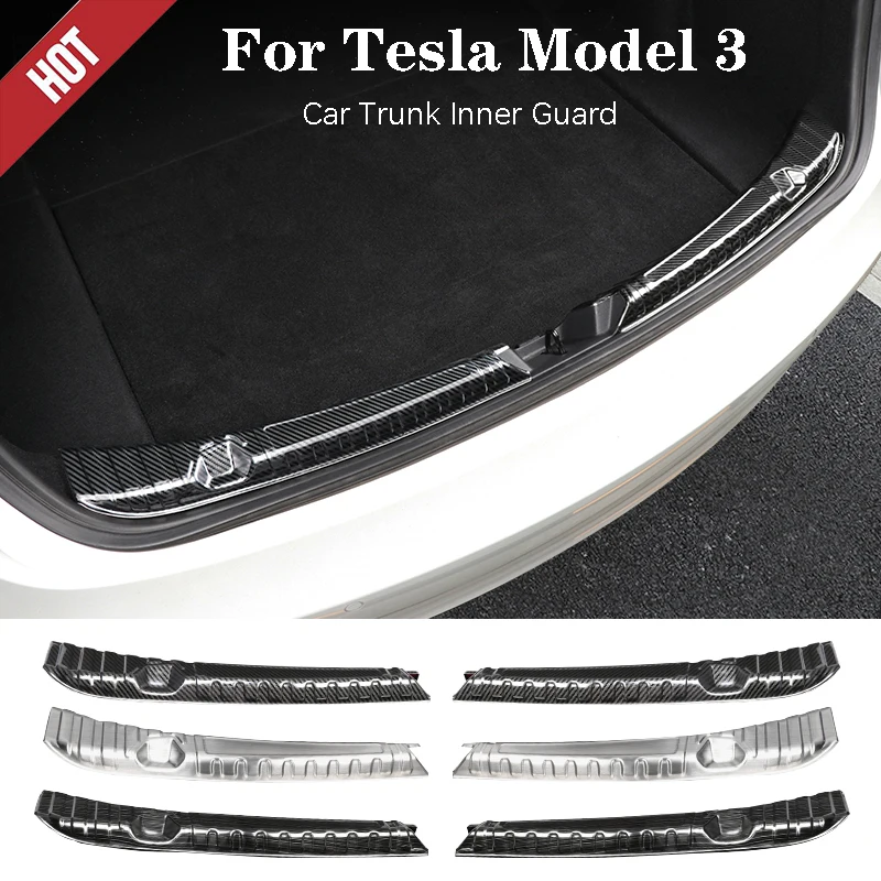 

Stainless Steel Trunk Inner Guard For Tesla Model 3 Car Inner Rear Bumper Guard Plate Cover Trim model3 2022 New Style