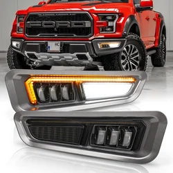 OVOVS LED Fog Front Daytime Running Light Amber Sequential Turn Signal For 2017+ Ford-F150 Raptor