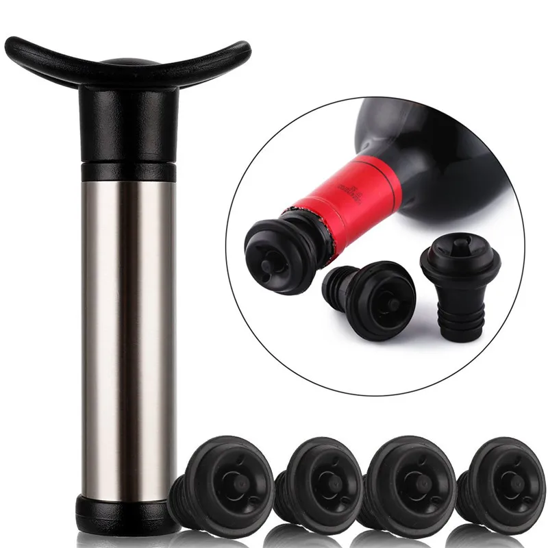 

Wine Stopper With Vacuum Pump Bar Accessories Air lock Aerator Stainless Steel Bottle Stopper Keep Wine Fresh Saver Sealing