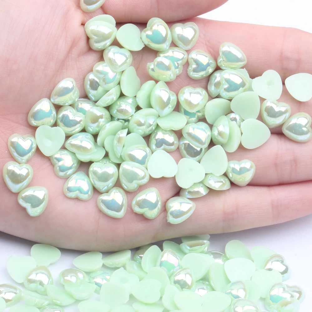 

Flatback Half Pearls Imitation Heart Shape 12mm 200pcs Glue On Resin Pearls AB Colors Scrapbook Wedding Cards Nail Jewelry