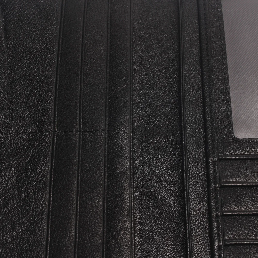 Men Black Long Wallets Stitching Style 100% Genuine Leather Wallet Men's Credit Card Travel Hand Purse For Man