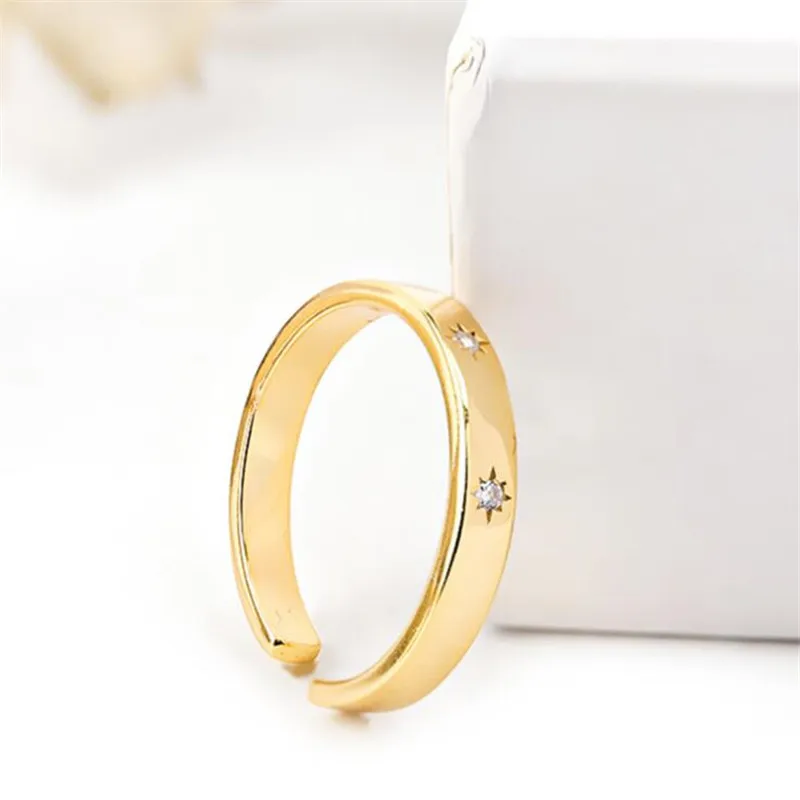 Fashion Personality Minimalist Style Inlaid Zircon 925 Sterling Silver Jewelry Simple Design Ins Golden Sun Opening Rings TYB403