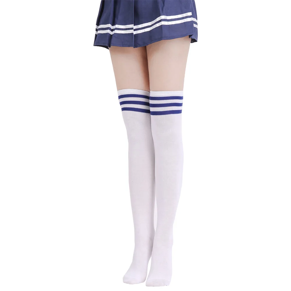 カワイイロリータセーラームーンアニメオーバーニーニータイトなストライプコットンストッキング女性の学校の学生のコスプレ衣装