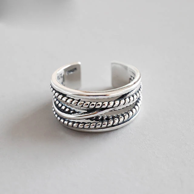 Bijoux en argent Sterling 925 pur, grands anneaux Vintage superposés pour femmes, bague ouverte de doigt de mariage, Anillos Anelli