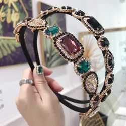 Baroque Rhinestone Headbands Hair Hoops For Women Vintage Colored Shiny Crystal Gem Bridal Hairband Headwear Headband Wholesale