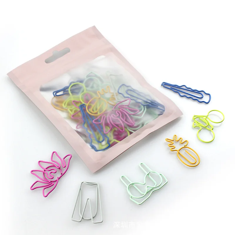 60pcs Creative Irregular Colorful Paper Clips Metal Bookmark Cute Cartoon Paper Clip Patchwork Clip School Office Accessories