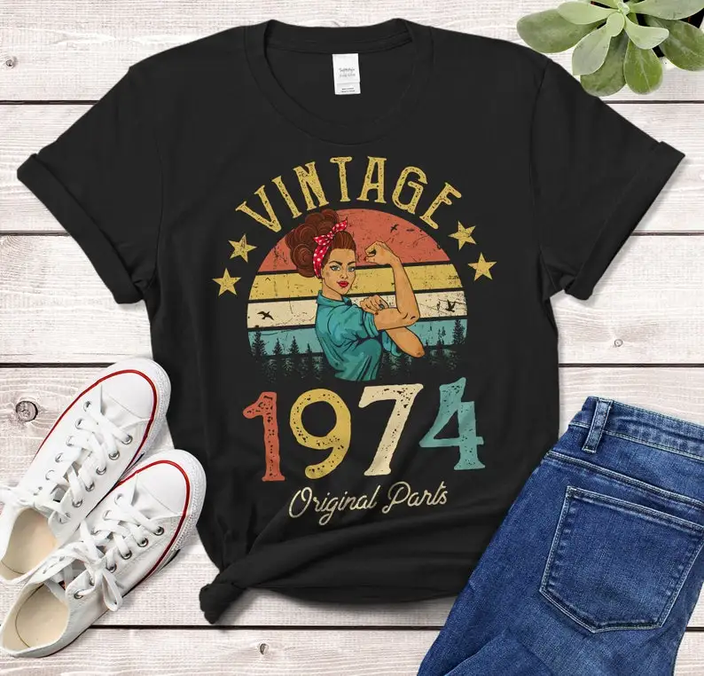 

Vintage 1974 T-Shirt Made in 1974 48th birthday years old Gift Girl, Wife, Mom birthday idea Classic 100% cotton Tshirt Unisex