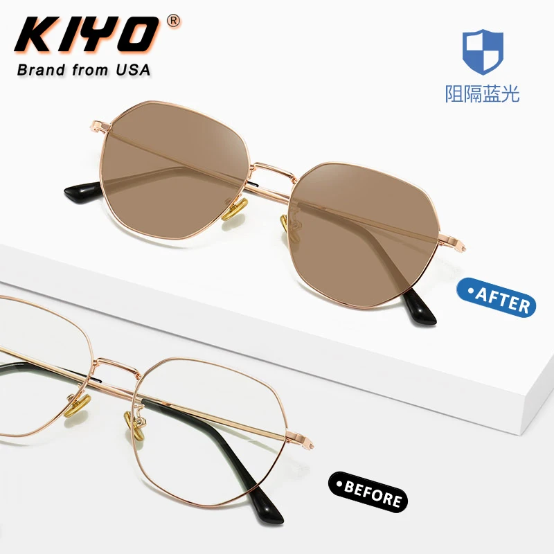 

KIYO Brand 2020 New Women Men Polygonal Anti Blue Ligh Photochromic Sunglasses Classic Sun Glasses UV400 Driving Eyewear 2897