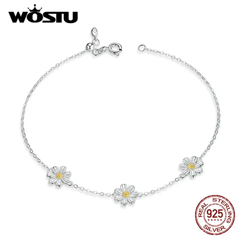 WOSTU Hot Sale 925 Sterling Silver Daisy Flower Bracelet For Women  Wedding Lover Original Bracelets Fashion 925 Jewelry CQB165