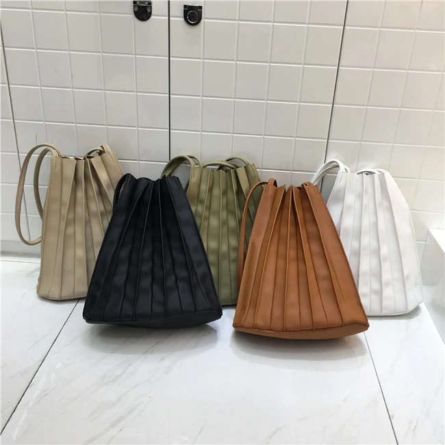 IN STOCK Miyake High-end pleated twilight One shoulder solid PU bag HOT SELLING