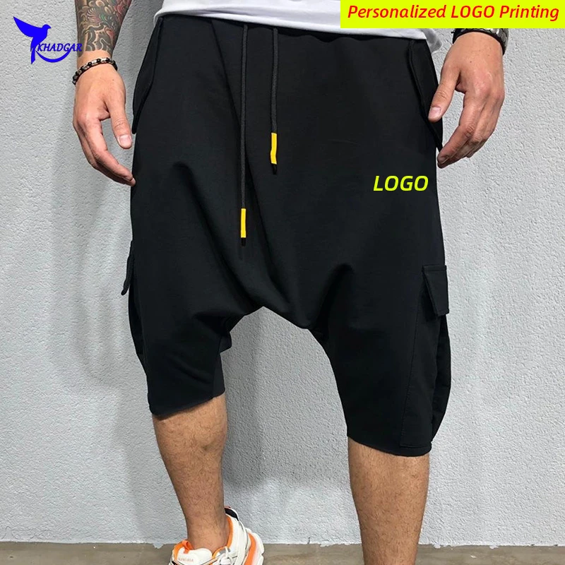 2021 Streetwear mężczyźni Hip Hop Capris Cargo spodnie Jogging 3/4 spodnie multi-pocket Fitness sportowe spodnie dresowe spersonalizowane