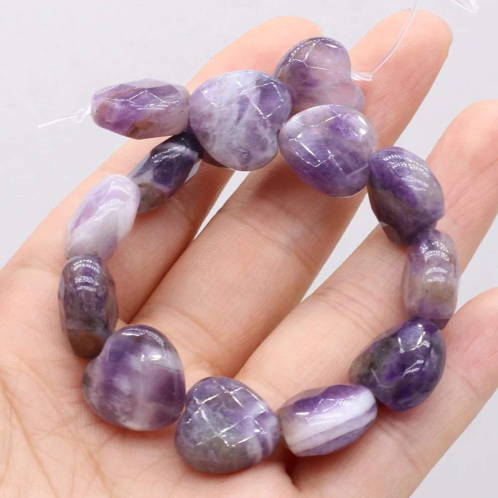 

14PCS/string Natural Amethysts Faceted Heart Shape Bead for Women Jewelry Making Bracelet Necklace Accessories Gift Size 15x15mm