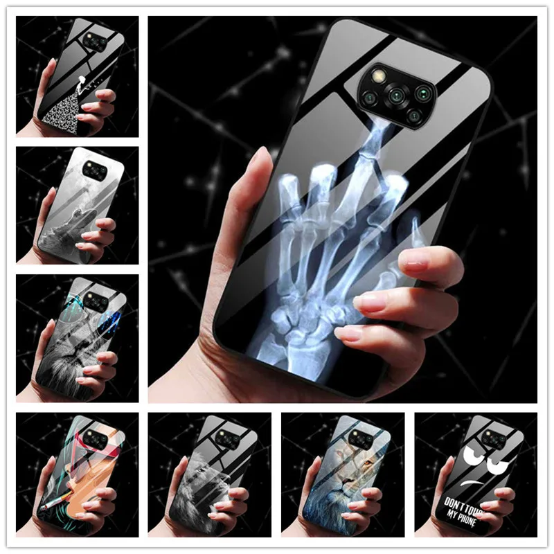 Para xiaomi poco x3 pro caso de vidro temperado capa traseira para poco x3 nfc redmi nota 9 9s 9 pro caso telefone poco x 3 pro nfc